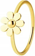 Pierścionki - Złoty Pierścionek z Kwiatem Kwiatek Elegancki Modny Stylowy Stal Szlachetna - miniaturka - grafika 1