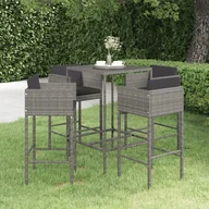 Meble ogrodowe - vidaXL 5-cz zestaw barowy do ogrodu z poduszkami rattan PE szary 3094791 - miniaturka - grafika 1