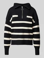 Swetry damskie - Sweter z dzianiny o kroju regular fit z zapinanym kołnierzem model ‘SABA’ - miniaturka - grafika 1