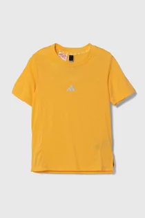 Koszulki dla dziewczynek - adidas t-shirt dziecięcy kolor żółty z nadrukiem - grafika 1