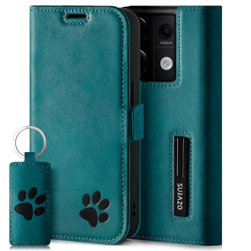 SURAZO Premium cienkie magnetyczne etui na telefon komórkowy do Redmi Note 13 Pro 5G, skórzane etui ochronne z prawdziwej skóry, motyw łapy, etui z klapką RFID [funkcja stojaka, kieszeń na karty],