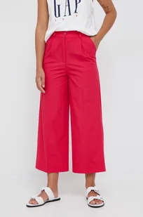 Sisley spodnie bawełniane damskie kolor różowy szerokie high waist - Spodnie damskie - miniaturka - grafika 1