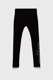 Spodnie i spodenki dla dziewczynek - Tommy Hilfiger legginsy dziecięce kolor czarny z nadrukiem - grafika 1