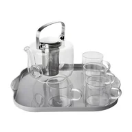 Dzbanki i imbryki - Dzbanek szklany do herbaty 670 ml + filiżanki 90 ml szklane transparenty Retro - miniaturka - grafika 1