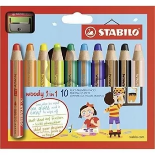 STABILO Stabilo woody 3 in 1 kredki, kredki świecowe i kredki akwarelowe w jednym, zestaw 10 sztuk + temperówka 880/10-2 - Temperówki - miniaturka - grafika 1