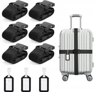 Akcesoria podróżnicze - 6x PAS BAGAŻOWY DO WALIZKI ZABEZPIECZAJĄCY BAGAŻ ZESTAW CZARNY + ETYKIETY - miniaturka - grafika 1