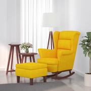 Fotele - Lumarko Fotel bujany na drewnianych nogach, z podnóżkiem, żółty! - miniaturka - grafika 1
