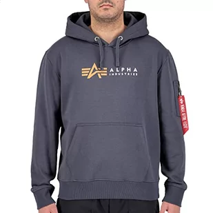 ALPHA INDUSTRIES Męska bluza z kapturem Alpha Label Hoody, 136-szary/czarny, S - Bluzy męskie - miniaturka - grafika 1