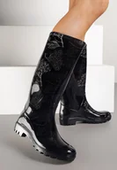 Kalosze damskie - Czarne Klasyczne Kalosze Zdobione Roślinnym Printem Qurene - miniaturka - grafika 1