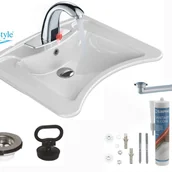 Umywalki - Umywalka dla niepełnosprawnych 60x50cm, Bateria bezdotykowa sensor, syfon, sitko, silikon - miniaturka - grafika 1