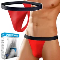 Majtki męskie - SESTO SENSO STM01 Wygodne Stringi Męskie Bawełniane Majtki Czerwone - XL - miniaturka - grafika 1