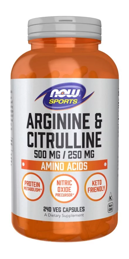 Now Foods NOW SPORTS Arginine &amp; Citrulline 500/250 (Arginina i Cytrulina) 240 kapsułek wegetariańskich