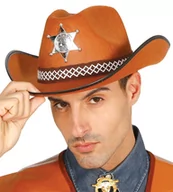 Dodatki do strojów karnawałowych - Guirca Kapelusz "Szeryf z Teksasu" brązowy GUIRCA GU13546 - miniaturka - grafika 1