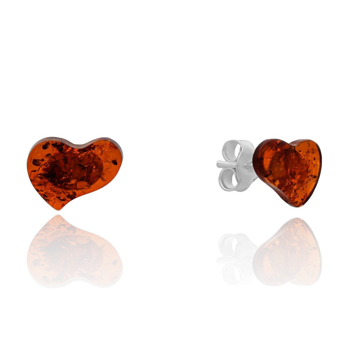 Srebrne kolczyki z bursztynem sztyft serce pr. 925
