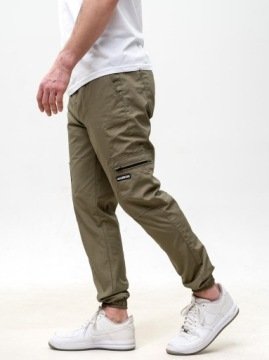 Spodnie Materiałowe Jogger Bojówki Ze Ściągaczem Oliwkowe Jigga Cargo M