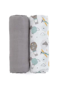 PETITE&MARS Zestaw otulaczy z muślinu bambusowego 2 sztuki - Misty Grey Planes 120 x 120 cm - Otulacze - miniaturka - grafika 1