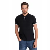 Koszulki męskie - Męska koszulka polo bez kołnierzyka czarna V8 OM-TSCT-0156 S - miniaturka - grafika 1