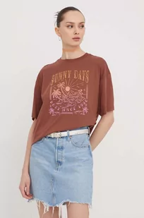 Roxy t-shirt bawełniany damski kolor brązowy - Koszulki sportowe damskie - miniaturka - grafika 1