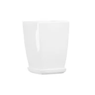 Donice - Doniczka ceramiczna z podstawką kwadat pękaty 33 x 24 cm biały (odcień szary) połysk symbol 38 - miniaturka - grafika 1