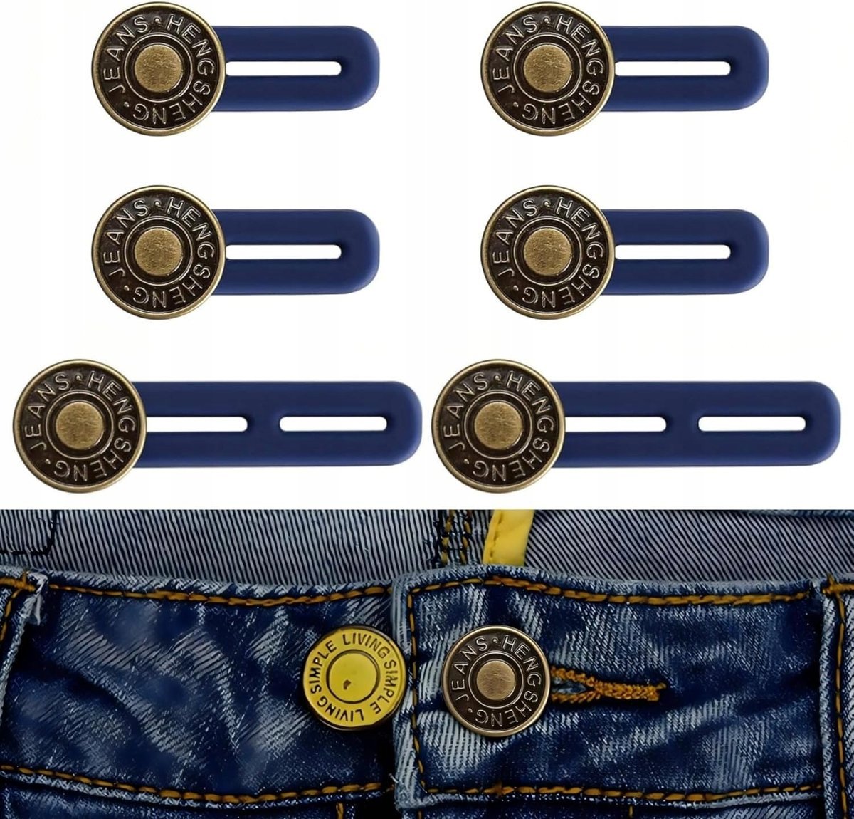 PRZEDŁUŻACZ DO SPODNI REGULOWANE GUZIKI JEANS ZESTAW 6 SZT