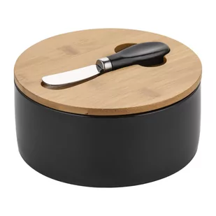 Maselnica z bambusową pokrywką i nożem Florina Adria 16x6 cm czarna - Inne naczynia kuchenne - miniaturka - grafika 1