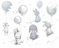 Naklejki na ścianę - Naklejki dla dzieci Króliczki z balonami 3, 150x75 cm - miniaturka - grafika 1