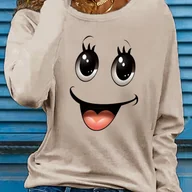 Bluzki damskie - TEMU 1 szt. Dziewczęca bluzka z długim rękawem i uroczy wzór geometryczny, poliestrowa tkanina z dzianiny, okrągły dekolt, dopasowany kształt, - miniaturka - grafika 1