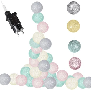Cotton balls 30 led lampki dekoracyjne, girlanda na prąd turkusowo-różowe CL0154 - Oświetlenie świąteczne - miniaturka - grafika 1