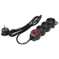 Listwy zasilające - Przedłużacz 3-krotny 2P+Z, z wyłącznikiem, 3m H05VV-F 3x1,5mm2, Imax=16A, płaska wtyczka, czarny - miniaturka - grafika 1