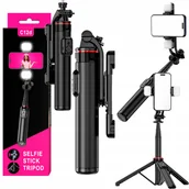 Selfie stick - Uchwyt Kijek Do Selfie Na Telefon Stick Tripod Statyw Bluetooth 2 Lampy Led - miniaturka - grafika 1