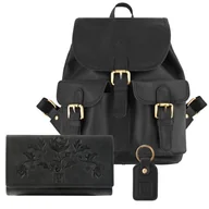 Torebki damskie - Skórzany plecak damski na co dzień t-16 portfel damski skórzany czarny t-05 b - miniaturka - grafika 1