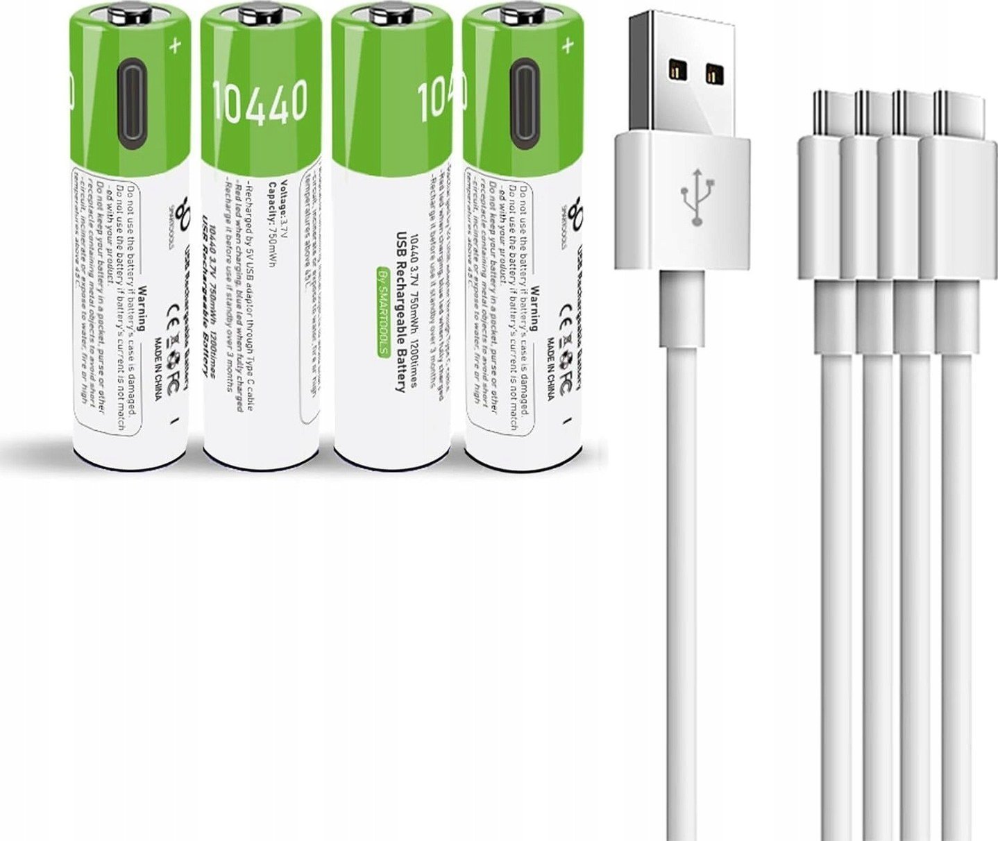 Pan i Pani Gadżet Wielokrotne Baterie Paluszki Akumulatorki 10440 4 Szt Ładowanie Kablem Usb-c