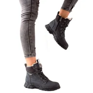 Botki damskie - Goodin Sportowe Czarne Traperki - miniaturka - grafika 1