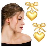 Kolczyki - Kolczyki Złote Wiszące Serca Wstążka ze Stali Chirurgicznej 316L Pozłacane - miniaturka - grafika 1