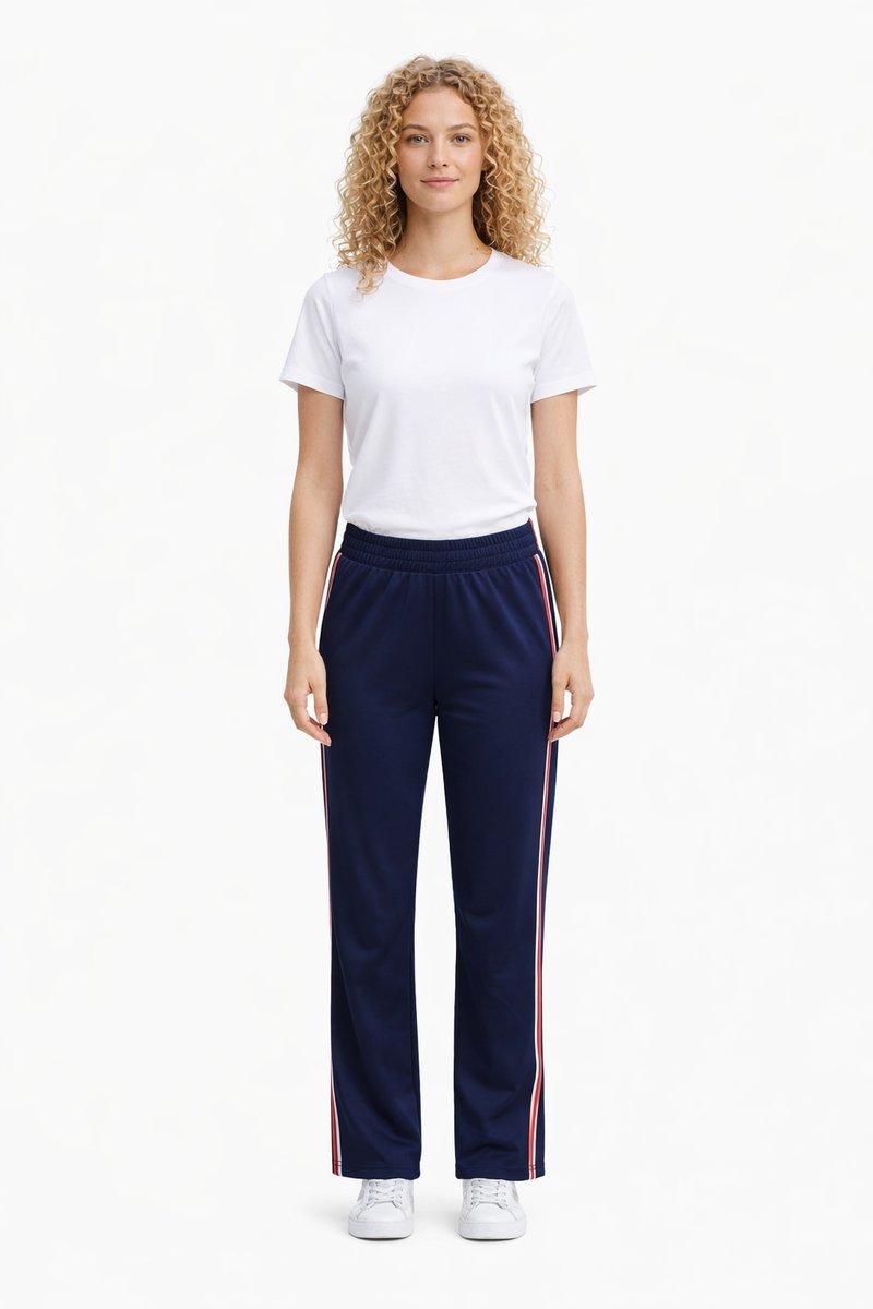 WEEKEND MAXMARA GRANATOWE SPODNIE DRESOWE Z CZERWONYMI LAMPASAMI S I4A