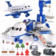 Zabawki zdalnie sterowane - 2 x DUŻY Samolot Policja KLOCKI Rozkładany INTERAKTYWNY ŚWIATŁA DŹWIĘKI MAT - miniaturka - grafika 1
