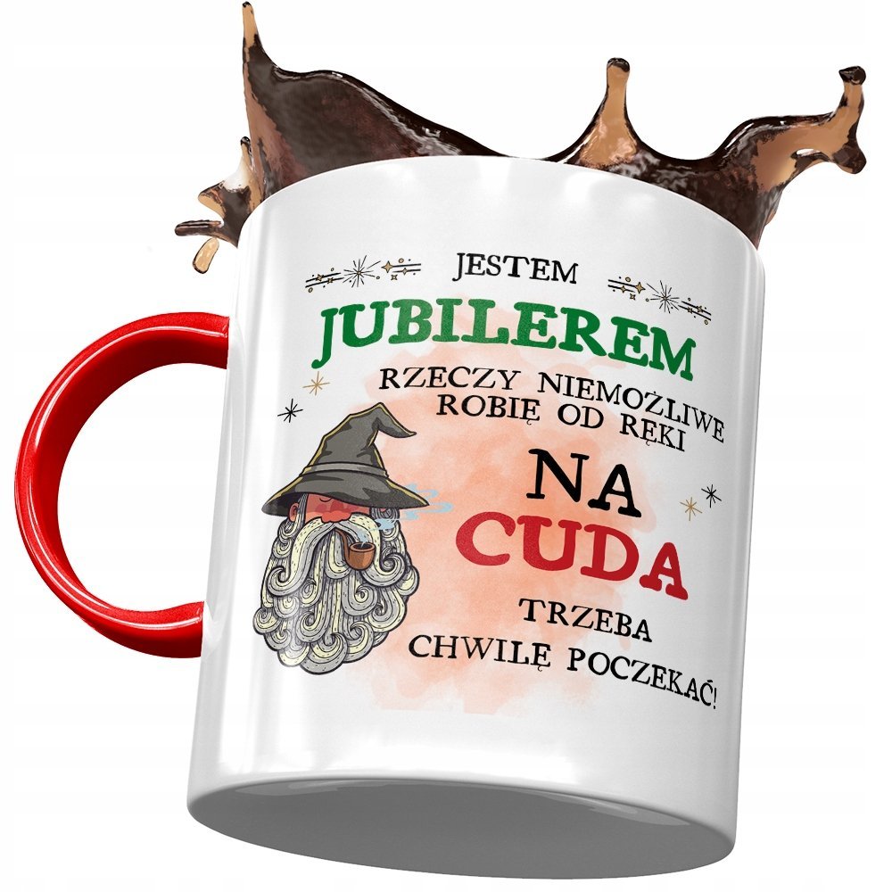 Kubek Czerwony Dla Jubilera Trzeba Chwilę Poczekać z Nadrukiem ze Zdjęciem + Opakowanie na prezent (wzór 01)