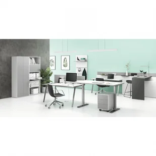 B2B Partner Stół biurowy SINGLE LAYERS, z przegrodami, regulowane nogi, biały / szary 611576 - Stoły i stoliki do biura - miniaturka - grafika 3