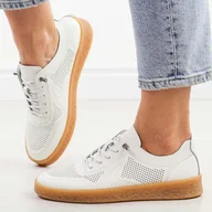 Półbuty damskie - Białe ażurowe skórzane półbuty damskie Sergio Leone Sp111 - miniaturka - grafika 1