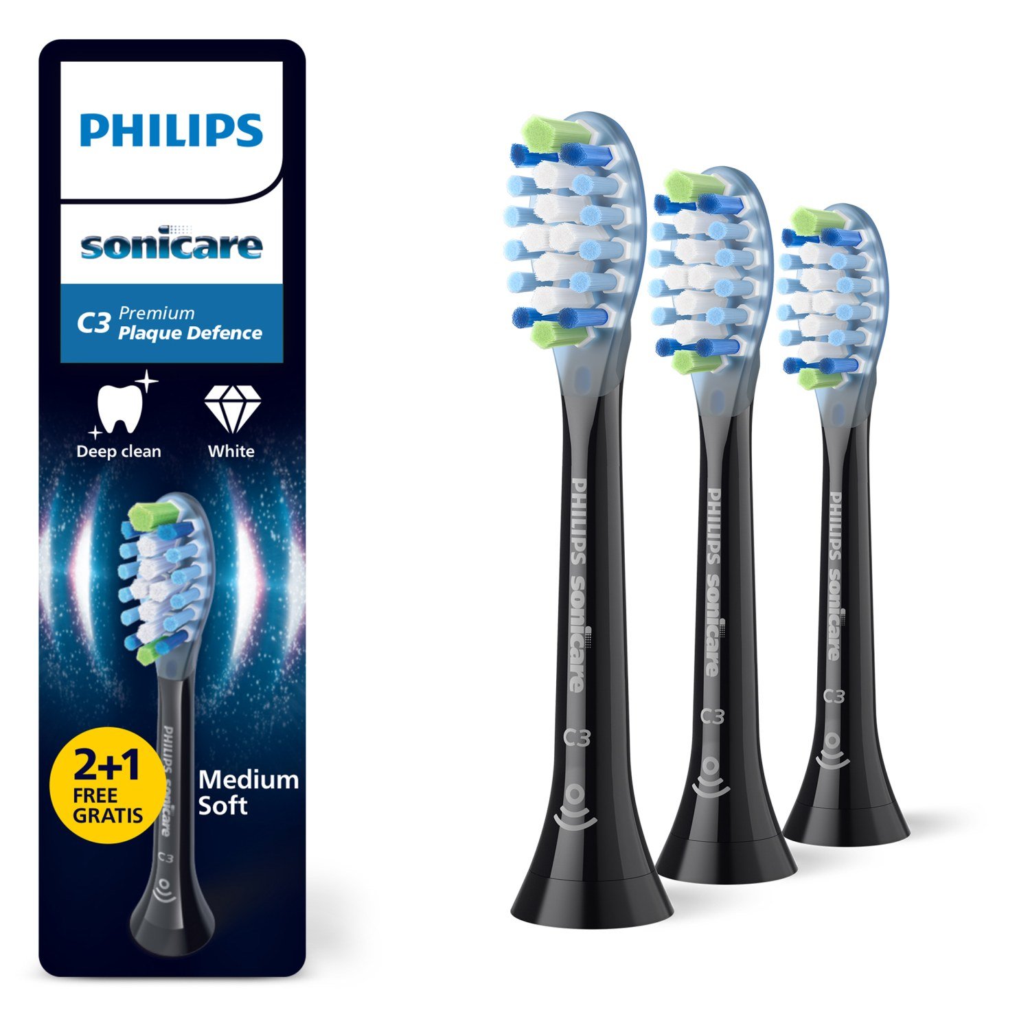 Philips Sonicare Końcówki C3 Plaque Defence HX9043/88 czarne 2+1gratis