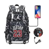 Plecaki - NBA Peripheral Series Star Wielofunkcyjny plecak USB Luminous fluorescencyjny rozmiar plecaka Jordan Kolor szary - miniaturka - grafika 1