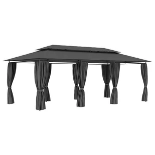 vidaXL Altana z zasłonami, 600x298x270 cm, antracytowa - Altany ogrodowe - miniaturka - grafika 1