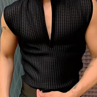 Inne - Męski przewiewny tank top z siateczki, szybkoschnąca, rozciągliwa koszulka bez rękawów z dekoltem w serek, męska odzież na - miniaturka - grafika 1