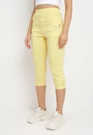 Spodnie damskie - Żółte Spodnie 3/4 z Elastyczną Gumką w Pasie i Suwakami Leazira - miniaturka - grafika 1