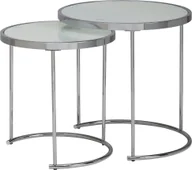 Ławy i stoliki kawowe - WOHNLING Design stolik boczny okrągły Ø 50/42 cm - 2 sztuki biało srebrny ze szklanym blatem, stolik do salonu zestaw 2 sztuk, stolik kawowy szkło matowe, stolik kawowy - miniaturka - grafika 1