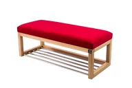 Ławki do przedpokoju - Ławka na buty LPG-4 80cm EMRAWOOD drewno lite kolor naturalny siedzisko gładkie kolor czerwony - miniaturka - grafika 1
