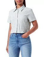 Koszulki i topy damskie - Koton Damska koszulka Check Short Sleeve Button Detail Crop Shirt, Green Check (02p), 36 - miniaturka - grafika 1