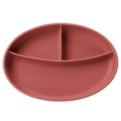 Miseczki i talerzyki dla dzieci - Talerz silikonowy THREE 2 owalny rust - miniaturka - grafika 1