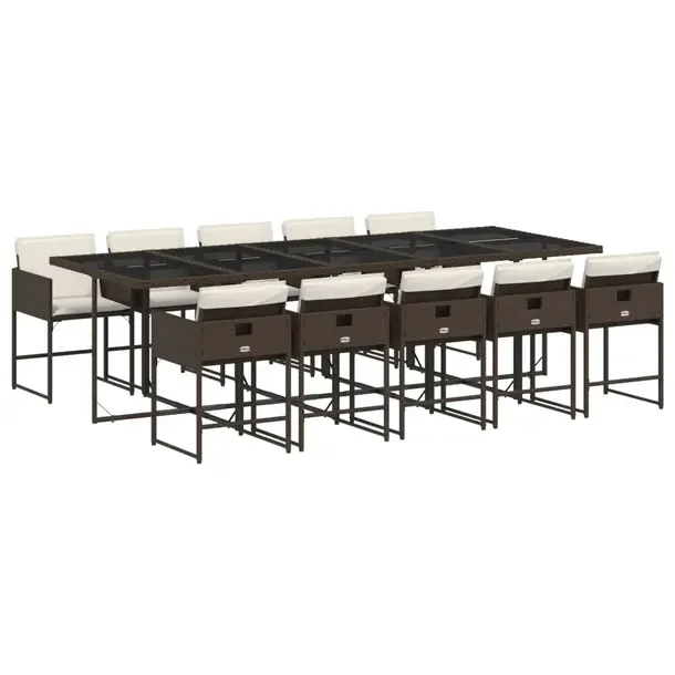Zestaw mebli ogrodowych z brązowym rattanem PE, stół 275x106x73 cm, krze