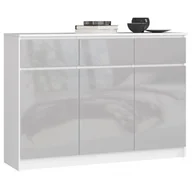 Komody - KOMODA K 140 cm 3 DRZWI 3 SZUFLADY BIAŁA / METALIK POŁYSK - miniaturka - grafika 1